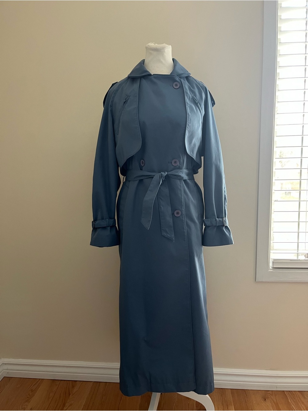 Classic Blue Trench Dress with Waist Tie